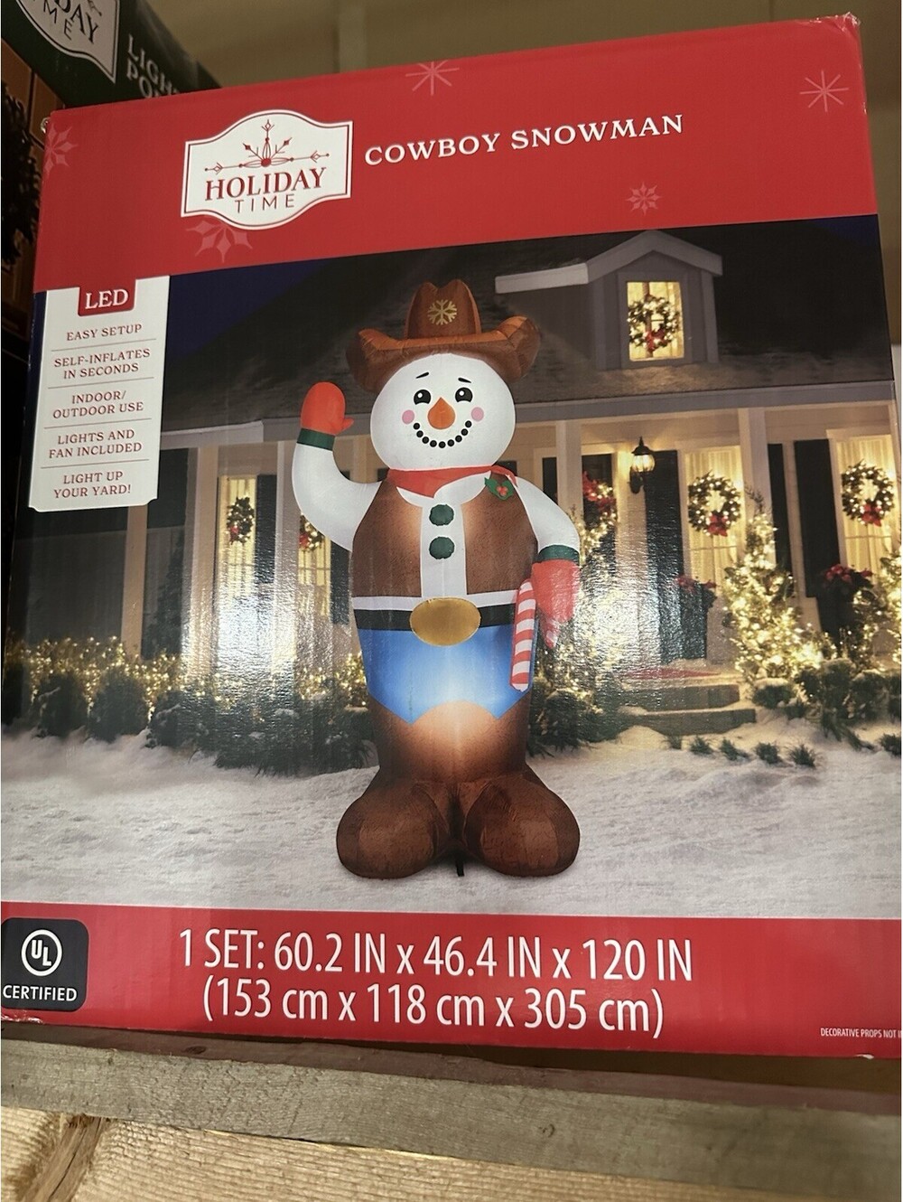 Holiday Time 10 Ft Snowman Cowboy Christmas Airblown Yard Inflatable, Multicolor